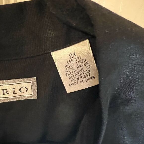 Men's Black Linen Blend Resort style Shirt Size 2X Great Condition - Picture 3 of 7